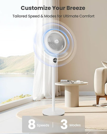 Candy Standing Fan - Adjustable Pedestal Fan with Remote | 90° Oscillation, 8 Speeds, 25dB Quiet, 12H Timer