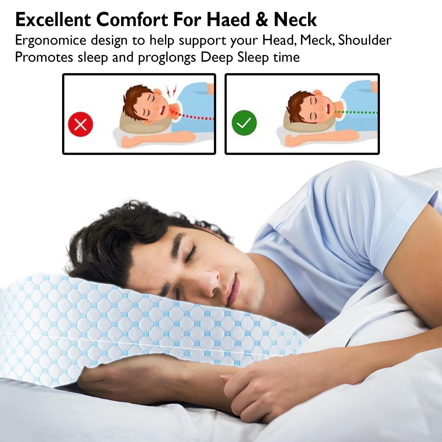 Greaton, Gel Memory Foam Pillows, Maintains Proper Sleeping Postures, Relieves Neck and Shoulder Pain, Perfect for Side, Back, or Stomach Sleepers, 25 x 15, White