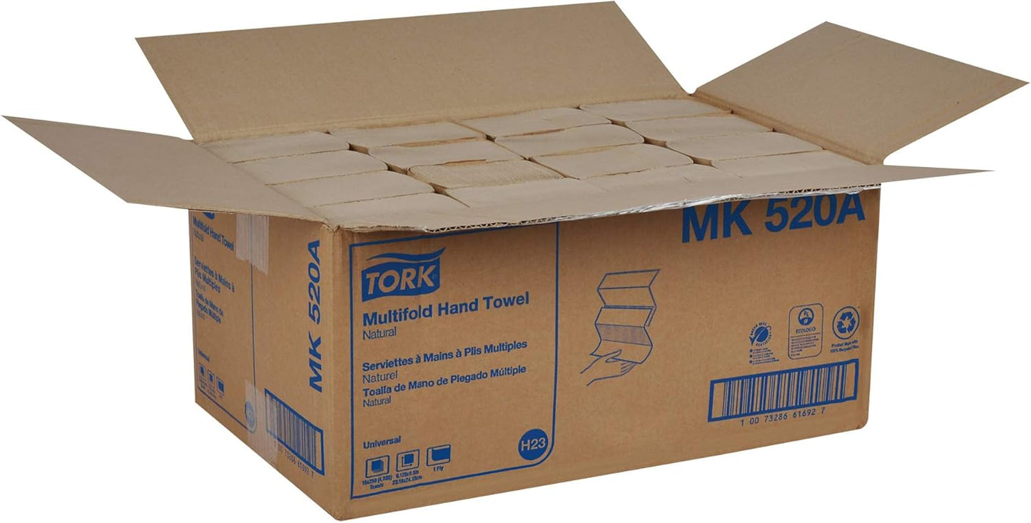 Tork Multifold Hand Towels - 100% Recycled, FSC Certified, Compatible with H2 Dispensers | 16 Packs of 250 Sheets