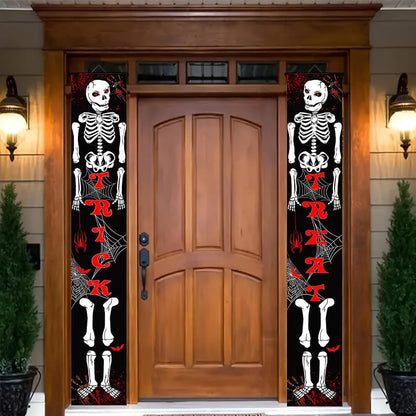 Christmas Door Banner 12x71 Welcome Sign - Halloween Skeleton Theme, Indoor/Outdoor
