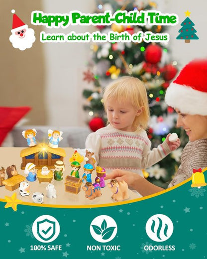 **Nativity Advent Calendar 2025 - Christmas Story Playset for Kids | 25-Piece Nativity Scene Set**