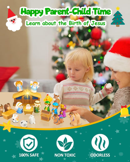 Nativity Advent Calendar 2025 - Christmas Story Playset for Kids | 25-Piece Nativity Scene Toys for Ages 1+