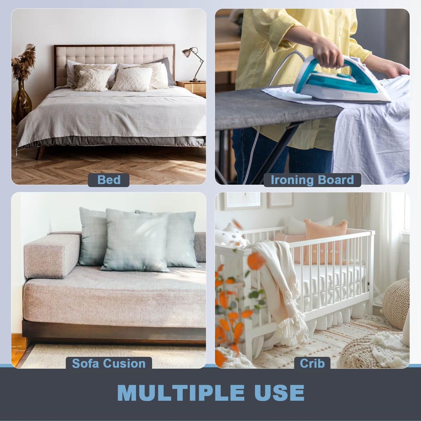 VividPaw Ironing Board Cover Clips and Fasteners, Set of 4, Anti-Slip Straps for Secure and Tight Fit, Wrinkle-Free Iron Covers, Sheet Suspenders Clip for Bed, Sofa, Adjustable Length (White)