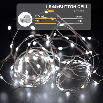 Skiennix 24 Pack LED Fairy Lights - Waterproof 7FT Silver Wire String Lights for DIY Christmas Decor