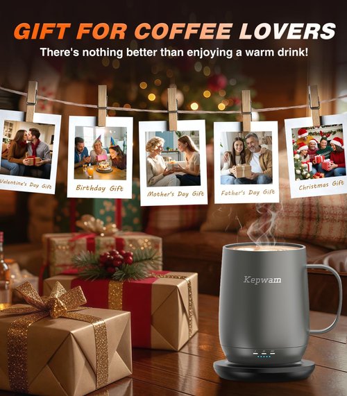 Kepwam Self Heating Coffee Mug, 16oz Smart Heated Coffee Mug, 150 Min Battery Life - Hot up to 149℉ Temperature Control Coffee Mug Warmer, Gifts for Women and Men