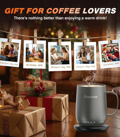 Kepwam Self Heating Coffee Mug, 16oz Smart Heated Coffee Mug, 150 Min Battery Life - Hot up to 149℉ Temperature Control Coffee Mug Warmer, Gifts for Women and Men