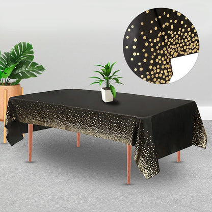 Black and Gold Plastic Tablecloth by [Brand Name] - 54" x 108" Disposable Rectangular Cover for Parties & Events