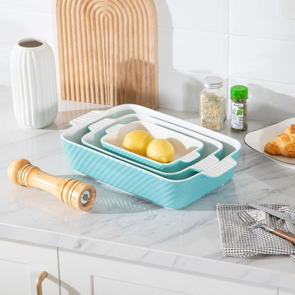 Sweejar Ceramic Baking Dish Set - Versatile Porcelain Casserole Dishes with Handle for Lasagna & Brownies | Turquoise