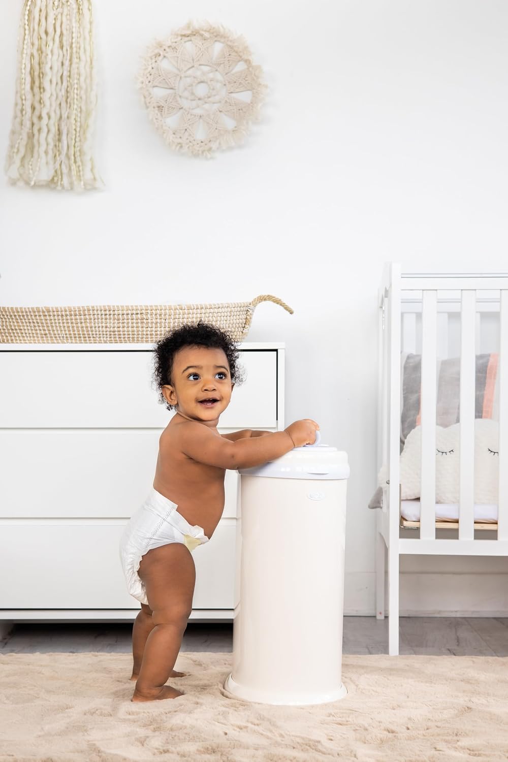 Ubbi Stainless Steel Diaper Pail - Odor Locking Design, No Special Bags Needed | Ivory Color, Award-Winning