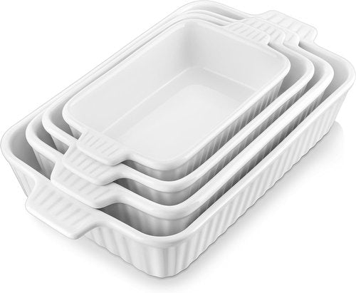 MALACASA Ceramic Bakeware Set - 5-Piece Oven Safe Casserole Dishes | White, 9" to 14.7" Sizes