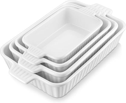 MALACASA Ceramic Bakeware Set - 5-Piece Oven Safe Casserole Dishes | White, 9" to 14.7" Sizes