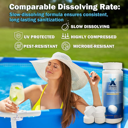 XtremeClear Chlorine Tablets - Long-Lasting 1" Stabilized Tablets for Pools & Spas | 1.5 Pounds