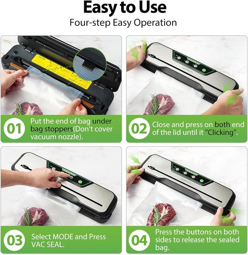 Automatic Food Vacuum Sealer Machine | Beelicious Pro 80KPa 8-In-1 Food Vacuum Saver with Starter Kits | 15 Bags, Pulse Function, Moist&Dry Mode and External VAC for Jars and Containers