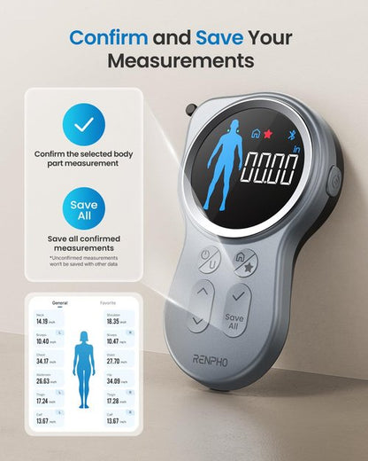 RENPHO Smart Tape Measure with Large Display, Bluetooth Body Measuring Tape with App for Weight Loss, Fitness Shape, Measure Circumference Length