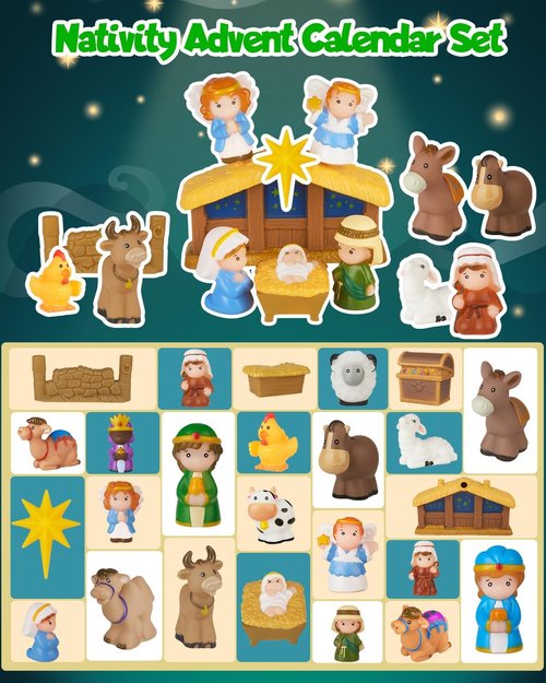 **Nativity Advent Calendar 2025 - Christmas Story Playset for Kids | 25-Piece Nativity Scene Set**