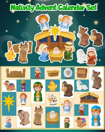 **Nativity Advent Calendar 2025 - Christmas Story Playset for Kids | 25-Piece Nativity Scene Set**