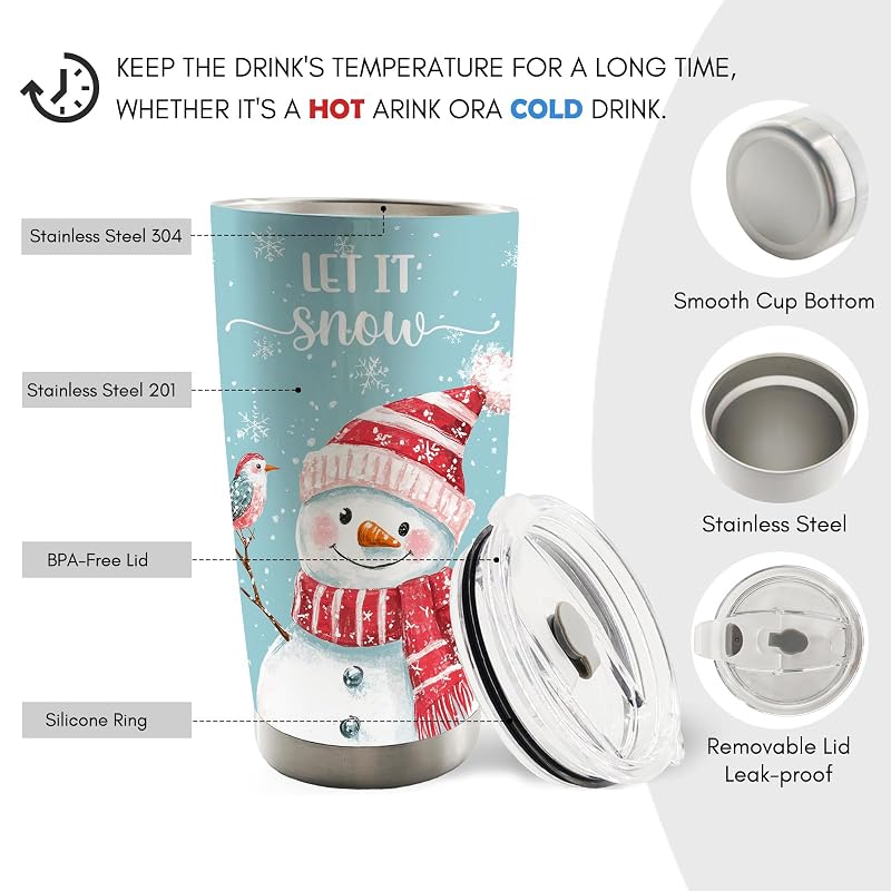 Winter Snowman 20oz Stainless Steel Travel Tumbler with Lid and Straw