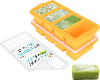 XOMOO Silicone Freezer Tray With Lid | Large Ice Cube Molds for Soup & Meal Prep - 2-Pack, Oven & Dishwasher Safe