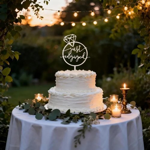 Just Engaged | Mirror Wood Cake Topper - Perfect for Engagement Parties, Bridal Showers & Weddings