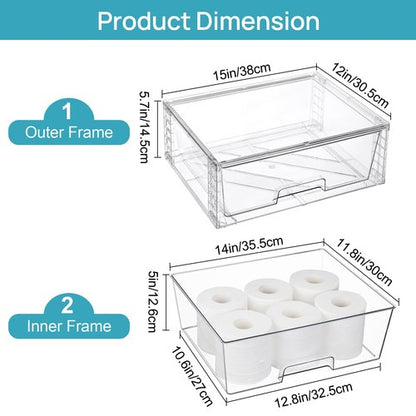 Vtopmart 2 Pack Large Stackable Storage Drawers,Easily Assemble Clear Acrylic Bathroom Closet Undersink Organizers,Plastic Storage Bins for Cabinet,Kitchen Pantry,Medicine Organization