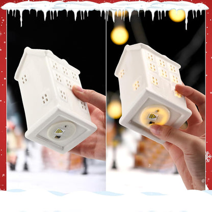 Soaoo 29-Piece Ceramic Christmas Village Set - 8 LED Houses, 12 Trees, 4 Snowmen & Benches | Festive Tabletop Decor