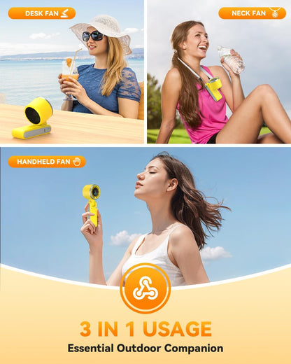 PlayHot Portable Handheld Turbo Fan - 5-Speed Rechargeable 5000mAh Battery | Lightweight 3-in-1 Design (Yellow)