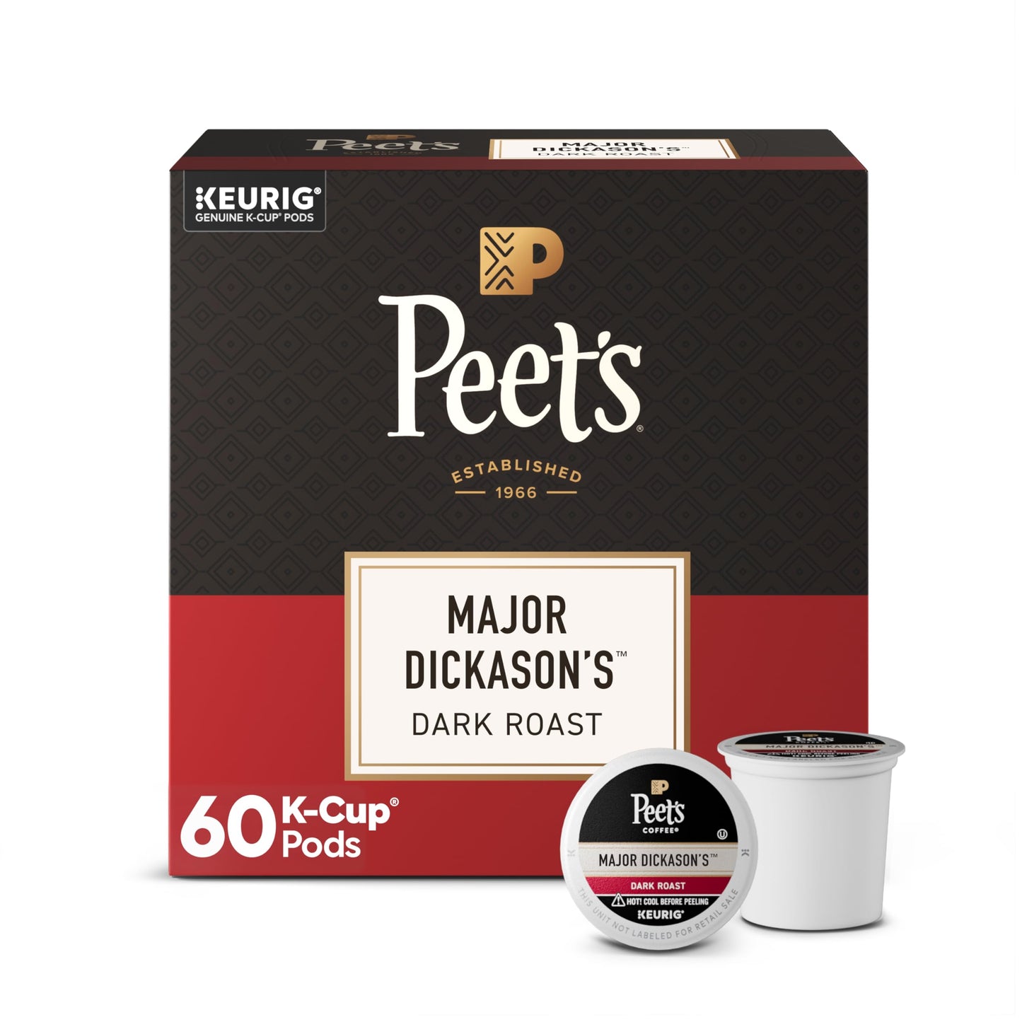 Peet's Coffee, Dark Roast Keurig K-Cup Pods, 100% Arabica Coffee - Major Dickason's Blend 60 Count (6 Boxes of 10 K-Cup Pods)