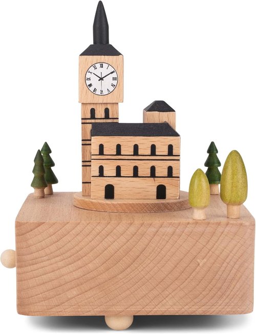Cottage Garden Big Ben Car | Woodgrain 6-Inch Beech Wind-Up Musical Figurine
