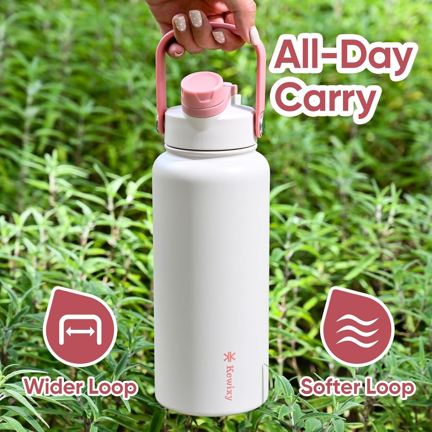 Skiennix 32 Oz Insulated Water Bottle - 2-in-1 Lid with Straw & Spout, Leak-Proof, Blush Pink