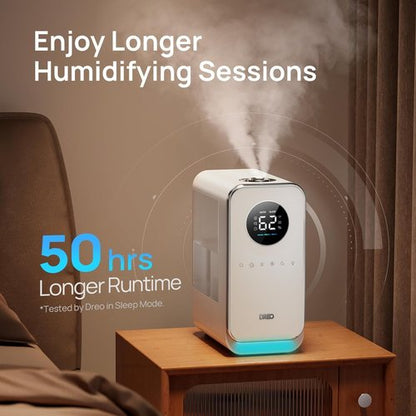DREO Smart Cool Mist Humidifier - Quiet Top-Fill Design for Large Rooms | 50-Hour Runtime, White