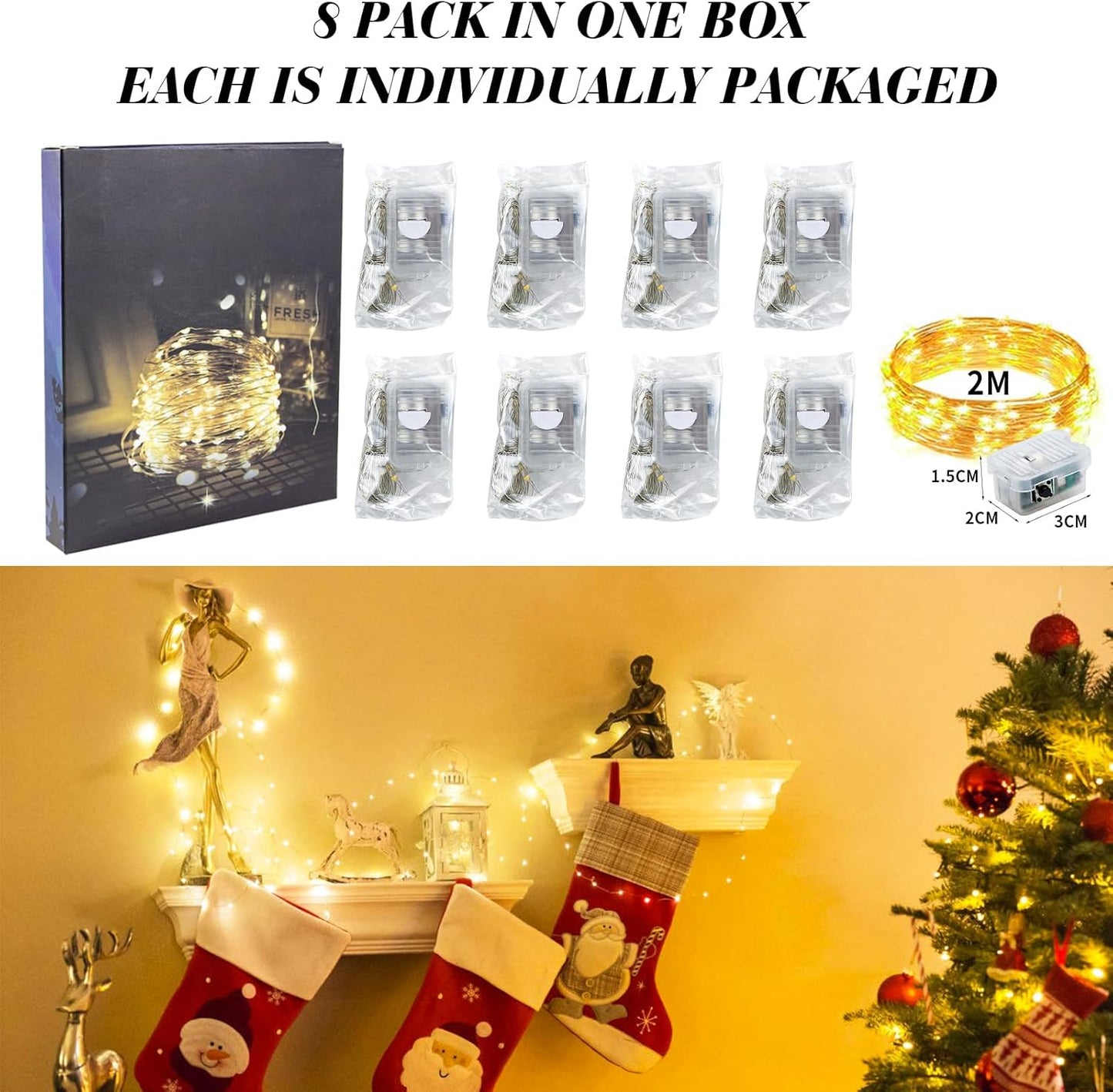 ZGWJ Fairy Lights - 8 Pack Battery Operated 7ft Mini LED String Lights | 3 Modes for DIY & Holiday Decor