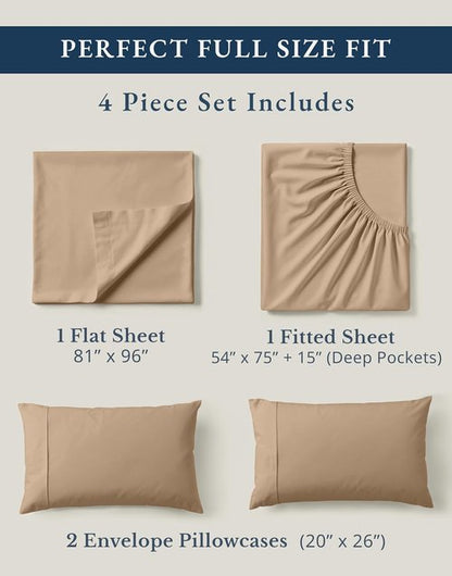 LANE LINEN 100% Organic Cotton Sheets Set - Ultra Soft Percale Weave, GOTS Certified, Fits Up to 15" Deep Pocket (Full, Taupe)