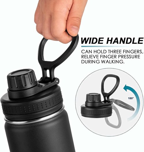 Koodee Water Bottle - 12 oz Stainless Steel Vacuum Insulated Flask with Leakproof Spout Lid | Black