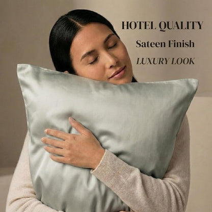 Beckham Hotel Collection Pillowcases - Queen Size Set of 2 | Cool Touch Cotton Sateen, 500TC, Aqua Gray