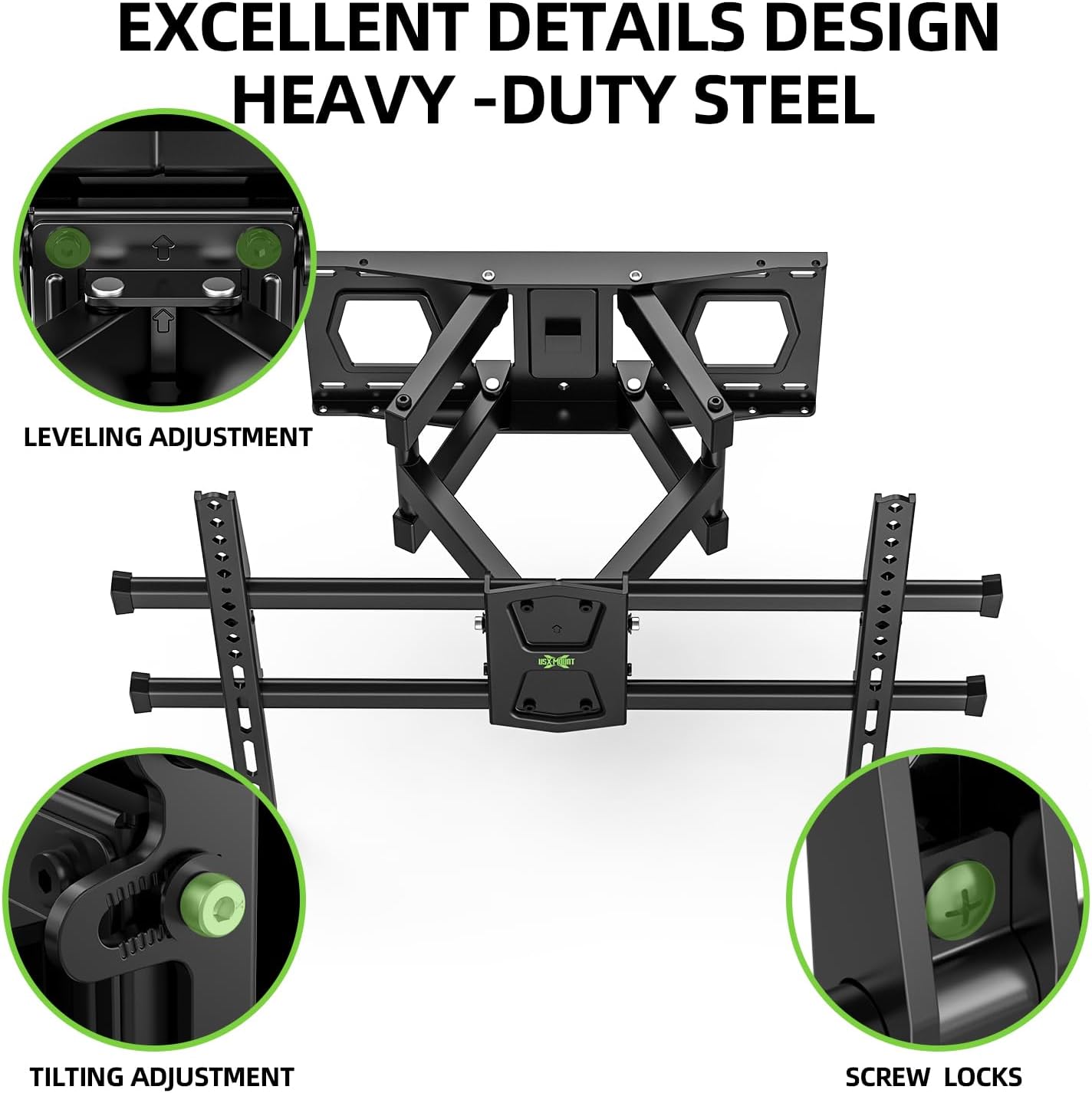 USX MOUNT Full Motion TV Wall Mount - Fits 42-82 Inch TVs Up to 120lbs | Articulating Swivel & Tilt