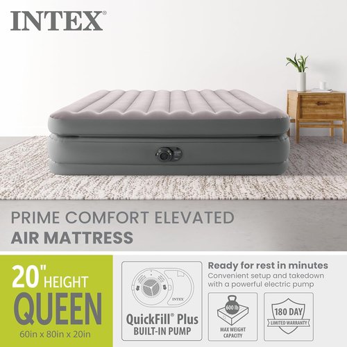 Intex Dura Beam Plus Queen Air Mattress - Elevated Comfort with Built-In Electric Pump