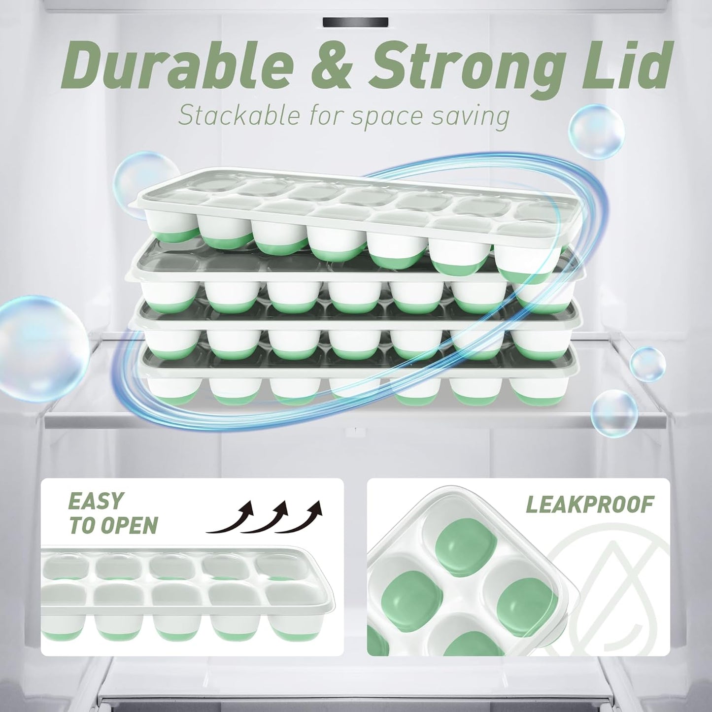 Skiennix Ice Cube Tray - Durable Stackable Design with Removable Lids | 2 Packs of 28 Cubes for Easy Release