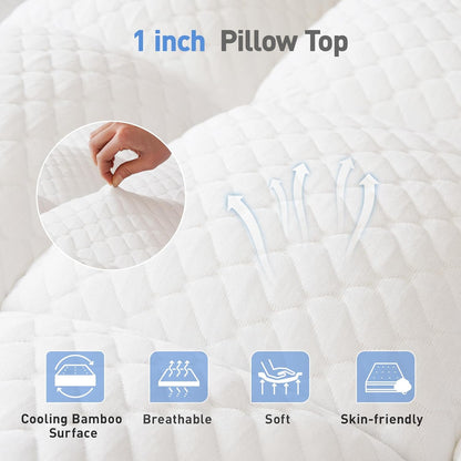 Skiennix Dual Layer Memory Foam Mattress Topper - 3 Inch Queen Size with Cooling Gel & Pillow Top