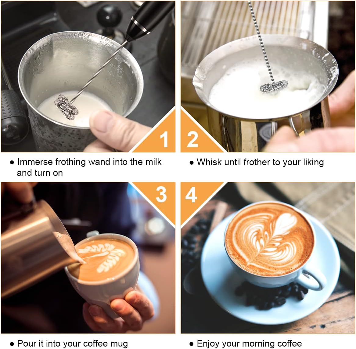 Philorn Milk Frother - Handheld Electric Whisk for Lattes, Cappuccino & More | Rechargeable Mini Foamer (Black)