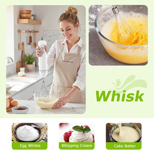Bonsenkitchen Immersion Blender - 4-In-1 Handheld Stick Mixer with Whisk & Chopper Bowl - White