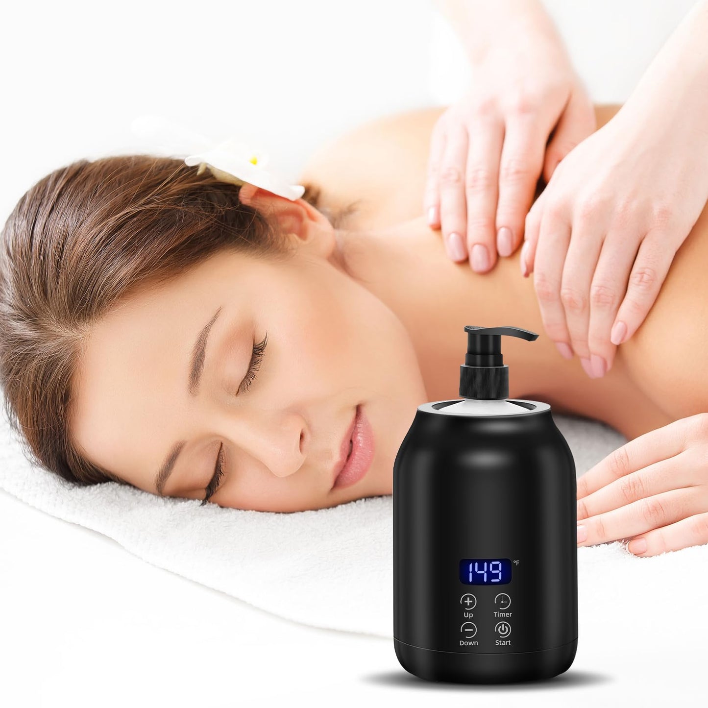 Massage Oil Warmer, Yofuly Electric Massage Oil Digital Heater with Two Oil Bottles, Portable Body Lotion Warmer Cream Heated Dispenser for SPA, Salon and Home Use, Black