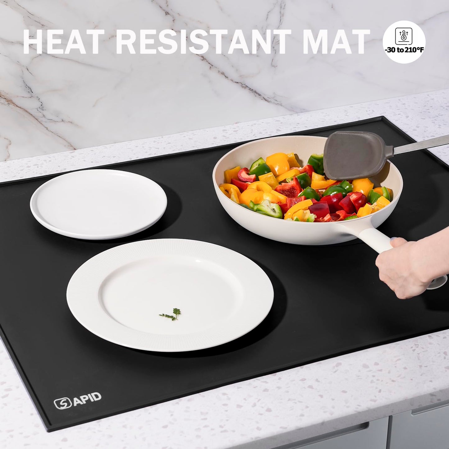 SAPID 32"x24" Extra Large Silicone Mat With Raised Edge, Rolled-Up Silicone Mats For Kitchen Counter Heat Resistant Silicone Mat With Lip, Thick Countertop Protector Mat,Silicone Mats For Crafts,Black