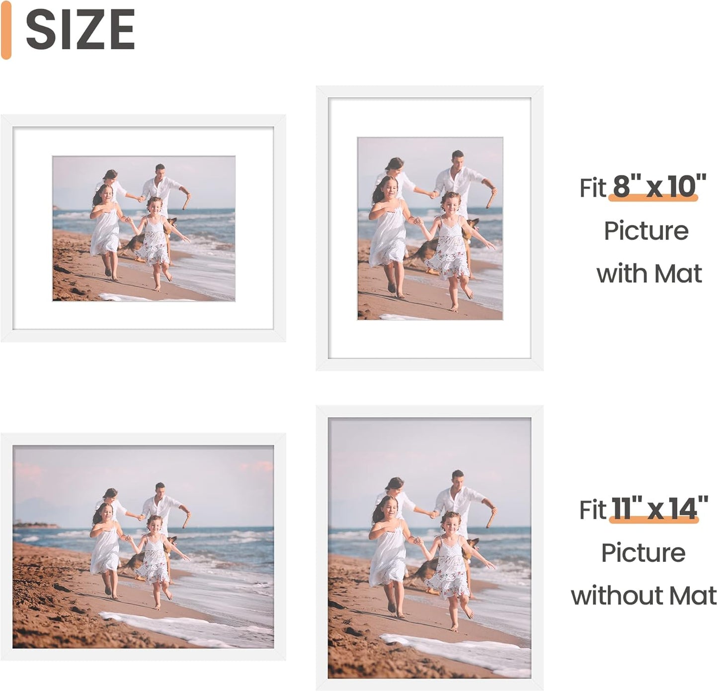 Upsimples 11x14 Picture Frame Set of 5 - Display 8x10 or 11x14 Photos | Elegant White Wall Gallery Frames