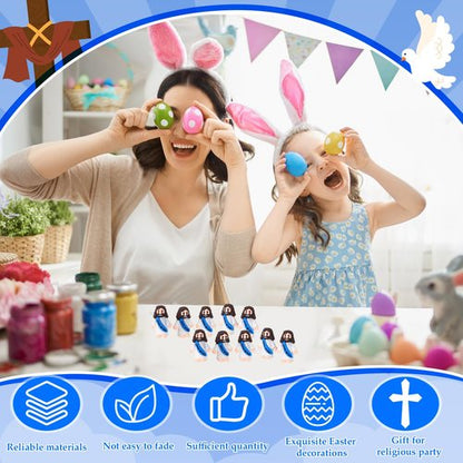 Bememo 50 Pcs Mini Jesus Figures Jesus Loves You Christ Toys Little Christ Figures to Hide and Seek Sunday School Religious Party Favors Gift(Blue)
