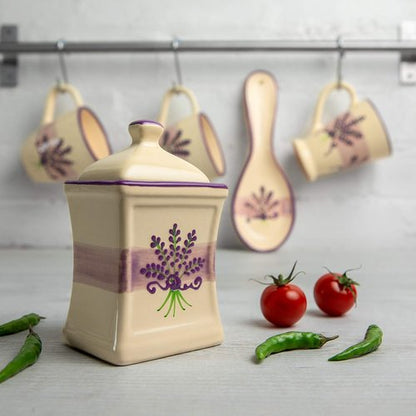 City to Cottage Ceramic Kitchen Herb & Spice Storage Jar - 5.3oz/150ml, Cream Lavender Floral Design