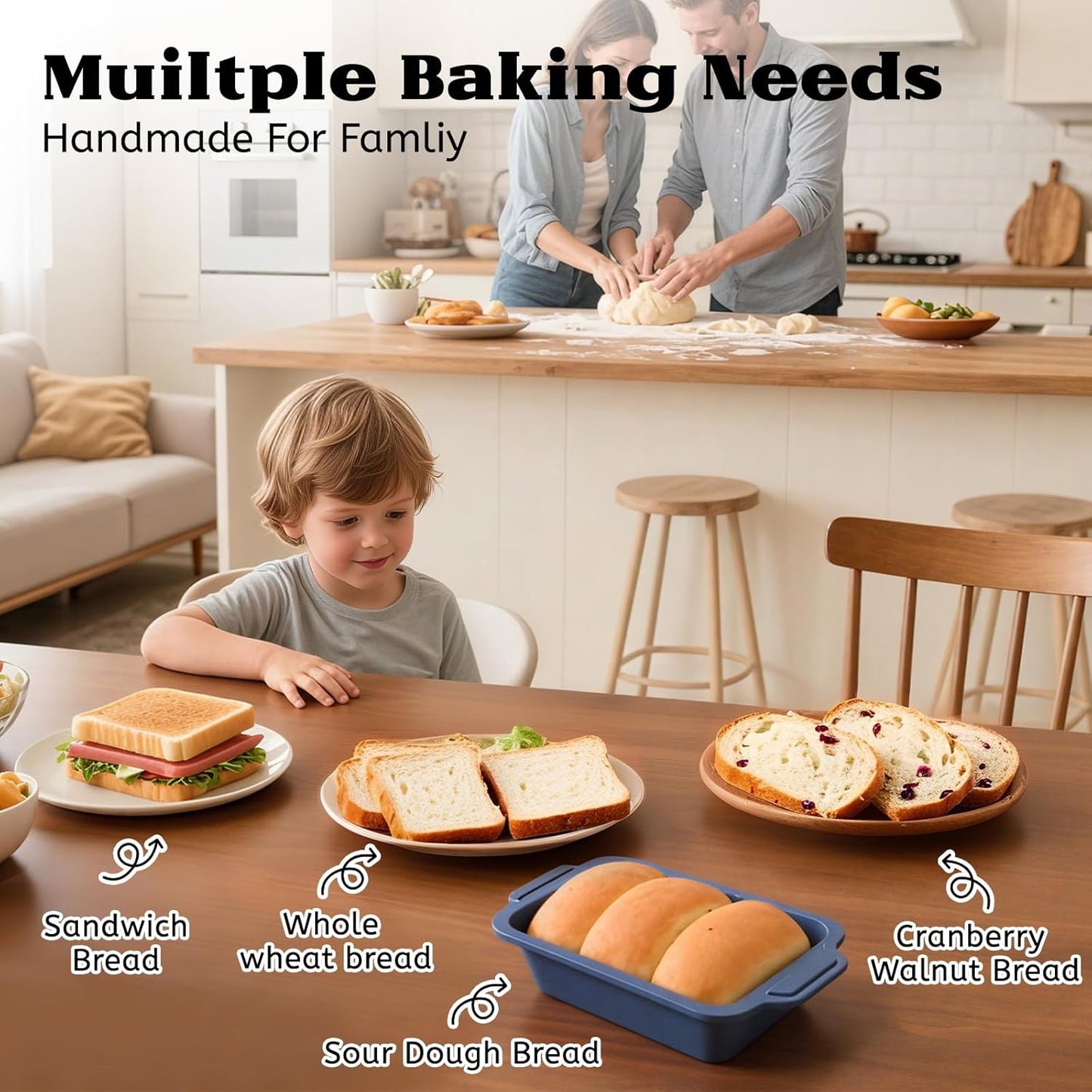 Skiennix Silicone Bread Pan - Nonstick 9.5 x 5 Inch Loaf Pan with Metal Frame for Baking Bread