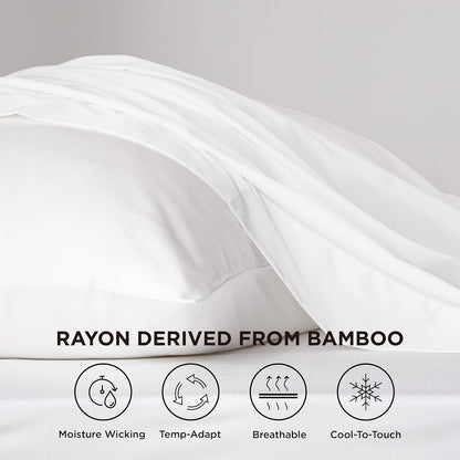 Bedsure Cooling Sheets - Twin XL Bamboo Rayon | Breathable & Soft Hotel Luxury Bedding, White