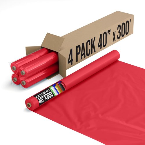 Exquisite Party Red Plastic Table Cover Roll - Premium 0.5 MIL Thick, 40" x 300' - 4 Pack Disposable Tablecloths