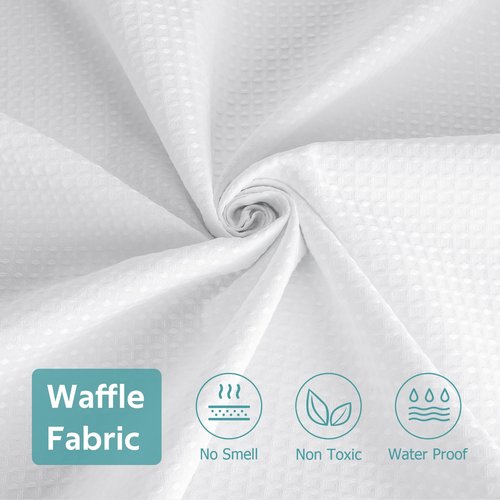 Vipfree 3 in 1 Shower Curtain Set, Waffle Shower Curtain and Liner Set with 12 Double Sided Shower Curtain Hooks, 258GSM Luxury Weighted Cloth Shower Curtains for Bathroom, 72 W x 72 H, White
