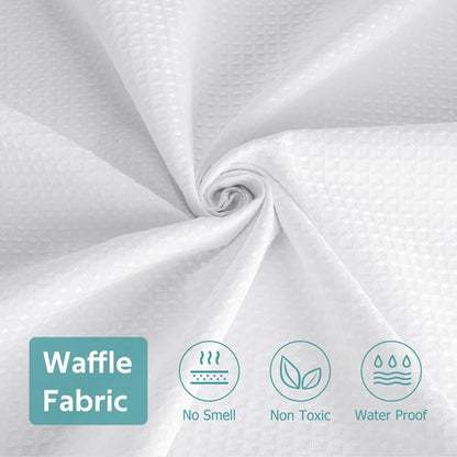 Vipfree 3 in 1 Shower Curtain Set, Waffle Shower Curtain and Liner Set with 12 Double Sided Shower Curtain Hooks, 258GSM Luxury Weighted Cloth Shower Curtains for Bathroom, 72 W x 72 H, White